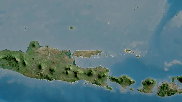 インドネシアの州 ジャワ ティムール 衛星画像 形状は その国の領域に対して概説 3Dレンダリング — ストック写真