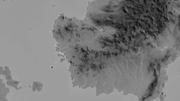 Kalimantan Barat Prowincja Indonezji Mapa Szarości Jeziorami Rzekami Kształt Nakreślony — Zdjęcie stockowe