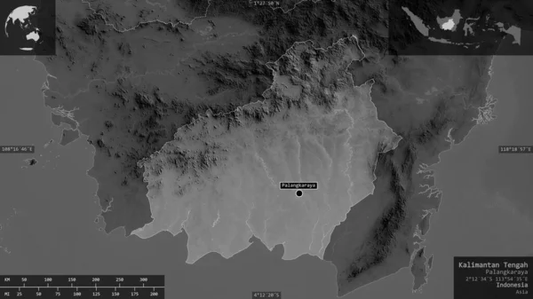 Kalimantan Tengah Provincia Indonesia Mapa Escala Grises Con Lagos Ríos — Foto de Stock