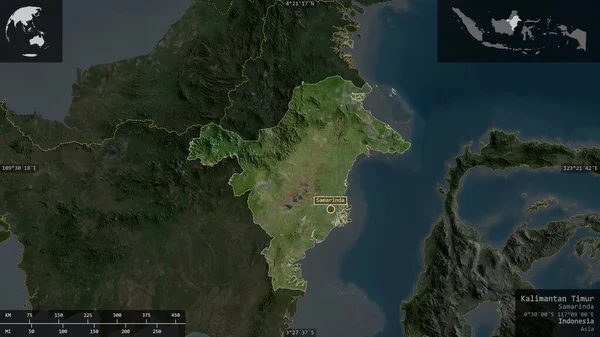 Kalimantan Timur Provincie Indonesië Satellietbeelden Vorm Gepresenteerd Tegen Zijn Landelijk — Stockfoto