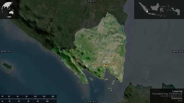 Lampung Provincia Indonesia Imágenes Satélite Forma Presentada Contra Área País — Foto de Stock