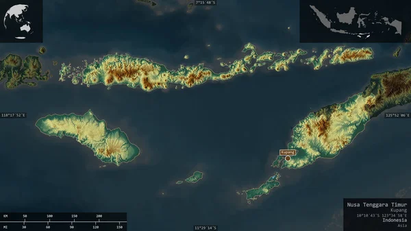 Nusa Tenggara Timur Provincia Indonesia Relieve Colores Con Lagos Ríos — Foto de Stock