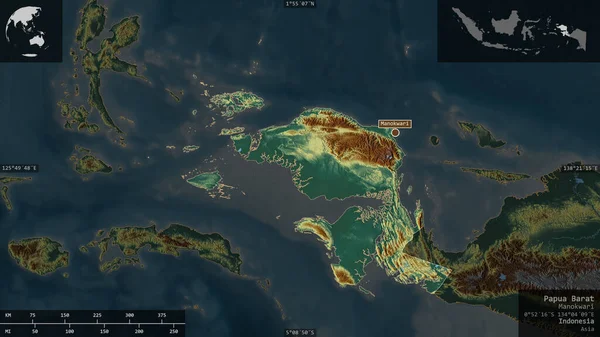 Papua Barat Provincia Indonesia Relieve Colores Con Lagos Ríos Forma — Foto de Stock