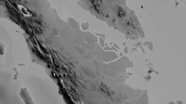 インドネシアの州 リアウ 湖や川とグレースケールの地図 形状は その国の領域に対して概説 3Dレンダリング — ストック写真
