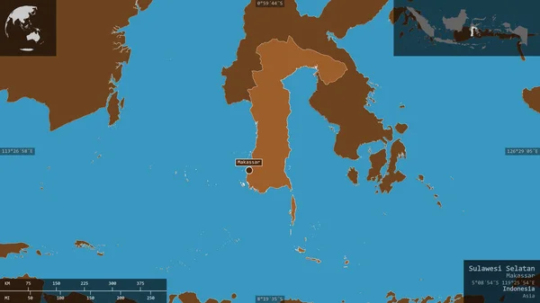 Sulawesi Selatan Provincia Indonesia Sólidos Modelados Con Lagos Ríos Forma —  Fotos de Stock