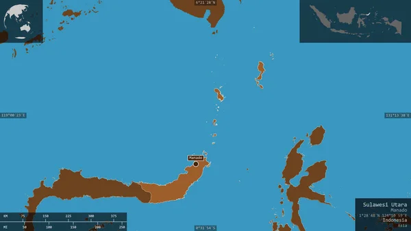 Sulawesi Utara Província Indonésia Sólidos Padronizados Com Lagos Rios Forma — Fotografia de Stock