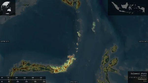 Sulawesi Utara Provinsen Indonesien Färgad Lättnad Med Sjöar Och Floder — Stockfoto