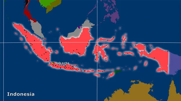 Area Indonesia Sulla Mappa Delle Divisioni Amministrative Nella Proiezione Stereografica — Foto Stock