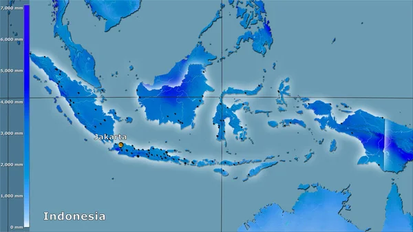 Precipitazioni Annuali Nell Area Indonesiana Nella Proiezione Stereografica Con Legenda — Foto Stock