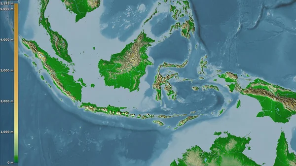 Fizyczna Mapa Obszaru Indonezji Projekcji Stereograficznej Legendą Surowa Kompozycja Warstw — Zdjęcie stockowe