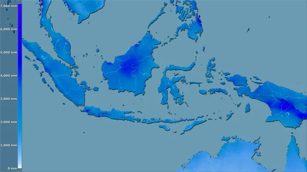 凡例と立体投影のインドネシアエリア内の年間降水量 ラスター層の生の組成 — ストック写真