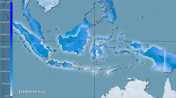 Curah Hujan Paling Dingin Wilayah Indonesia Dalam Proyeksi Stereografi Dengan — Stok Foto