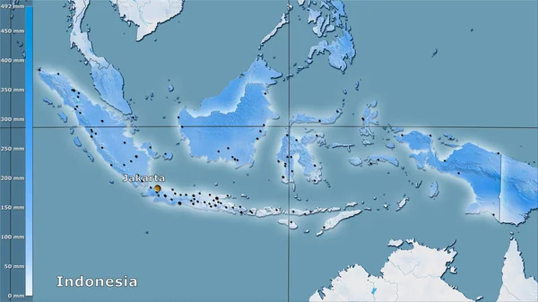 Efsanevi Stereografik Projeksiyonda Endonezya Bölgesindeki Kurak Ayın Yağışı Ana Kompozisyon — Stok fotoğraf