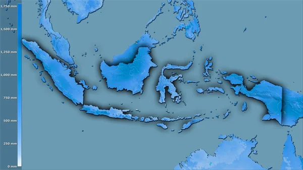 Opady Najcieplejszego Kwartału Obszarze Indonezji Projekcji Stereograficznej Legendą Surowa Kompozycja — Zdjęcie stockowe
