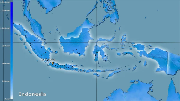 Precipitation Wettest Month Indonesia Area Stereographic Projection Legend Main Composition — Stock Photo, Image