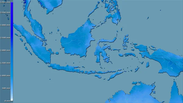 Opady Najwilgotniejszych Kwartałów Obszarze Indonezji Projekcji Stereograficznej Legendą Surowa Kompozycja — Zdjęcie stockowe