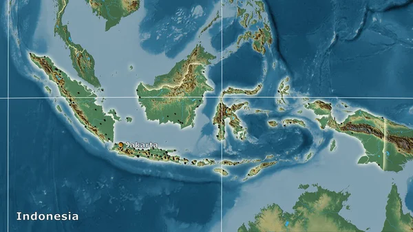 Indonesien Auf Der Topographischen Reliefkarte Der Stereographischen Projektion Hauptkomposition — Stockfoto