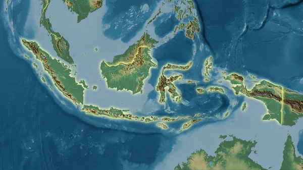 Indonesien Auf Der Topographischen Reliefkarte Der Stereographischen Projektion Rohe Komposition — Stockfoto