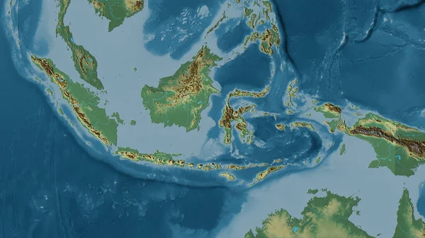 立体投影地形图上的印度尼西亚地区 栅格层的原始组成 — 图库照片