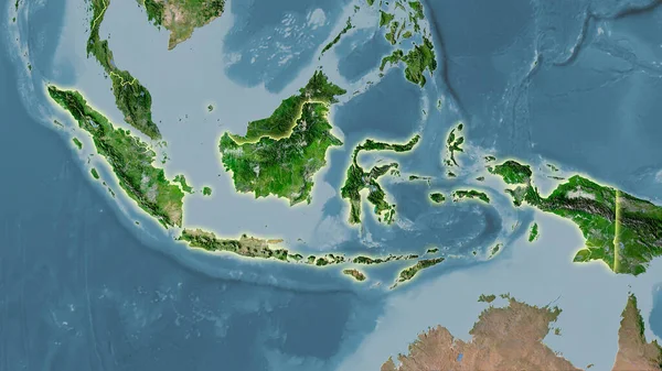 Obszar Indonezji Mapie Satelitarnej Projekcji Stereograficznej Surowa Kompozycja Warstw Rastrowych — Zdjęcie stockowe