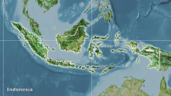 Indonesia Area Satellite Map Stereographic Projection Main Composition — Stock Photo, Image
