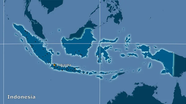 Indonesia Area Sulla Mappa Solida Nella Proiezione Stereografica Composizione Principale — Foto Stock
