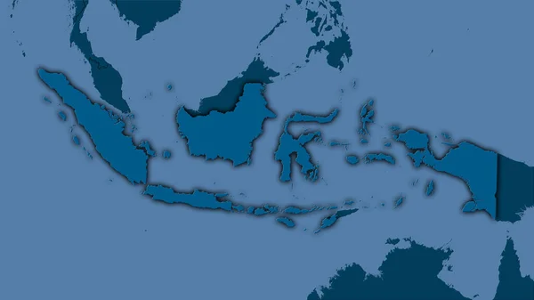 立体投影図上の固体地図上のインドネシア領域 暗い輝く輪郭を持つラスター層の生の組成 — ストック写真
