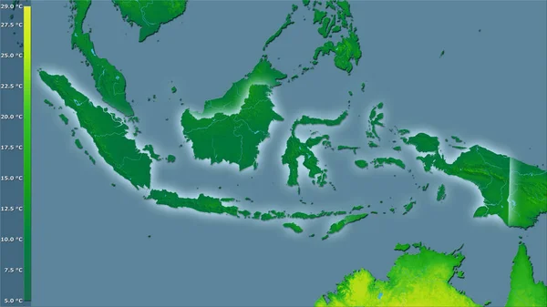 Efsanevi Stereografik Projeksiyondaki Endonezya Bölgesindeki Ortalama Yıllık Sıcaklık Değişkeni Işık — Stok fotoğraf