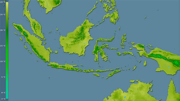 Temperatur Tahunan Wilayah Indonesia Dalam Proyeksi Stereografi Dengan Legenda Komposisi — Stok Foto