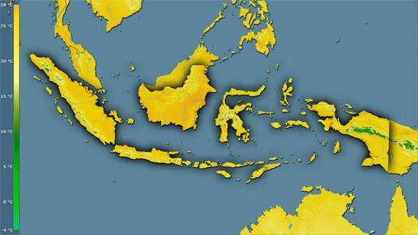 Średnia Temperatura Najzimniejszego Kwartału Indonezji Projekcji Stereograficznej Legendą Surowa Kompozycja — Zdjęcie stockowe