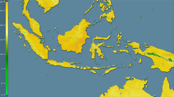 Suhu Rata Rata Kuartal Terdingin Wilayah Indonesia Dalam Proyeksi Stereografi — Stok Foto