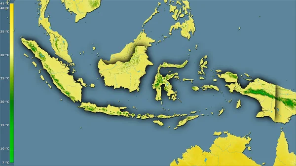 Suhu Maksimum Bulan Terpanas Wilayah Indonesia Dalam Proyeksi Stereografi Dengan — Stok Foto