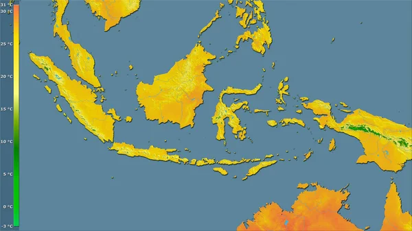 Średnia Temperatura Najcieplejszego Kwartału Terenie Indonezji Projekcji Stereograficznej Legendą Surowa — Zdjęcie stockowe