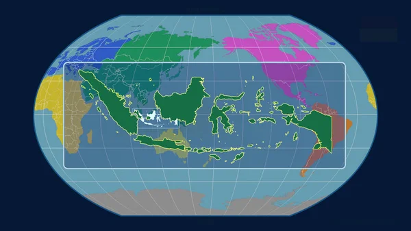 Втілена Точки Зору Індонезії Лінія Перспективи Проти Глобальної Карти Проекції — стокове фото