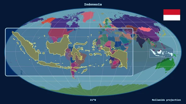 Mollweide Projeksiyonundaki Küresel Bir Haritaya Karşı Endonezya Nın Perspektif Çizgileri — Stok fotoğraf