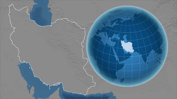 Iran Globo Con Forma Del Paese Contro Mappa Ingrandita Con — Foto Stock