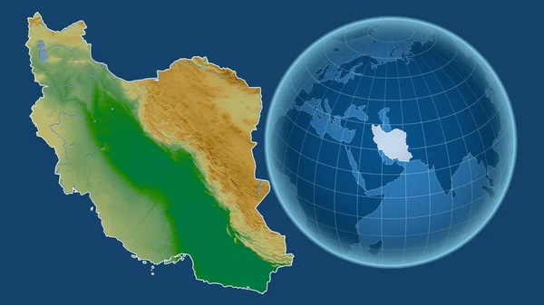Iran Globus Mit Der Form Des Landes Gegen Gezoomte Landkarte — Stockfoto