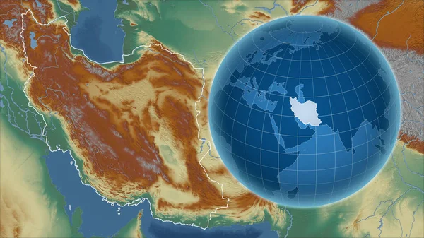 Iran Globo Con Forma Del Paese Contro Mappa Ingrandita Con — Foto Stock