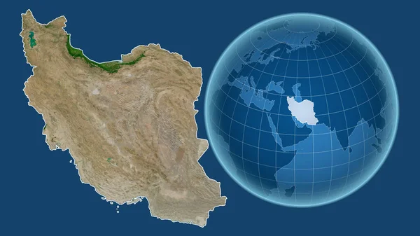 Irán Globo Con Forma Del País Contra Mapa Ampliado Con — Foto de Stock