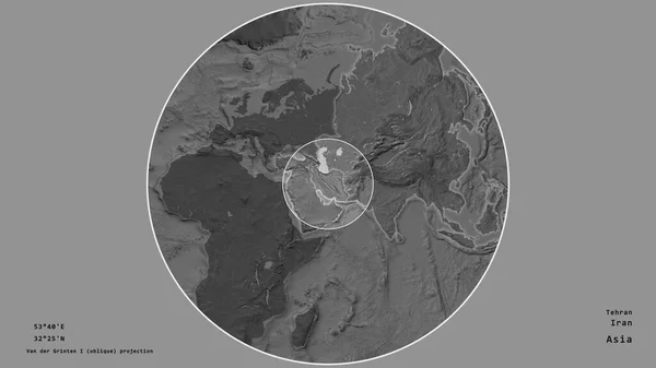 이란의 지역은 배경에 대륙의 대규모 지도에 원으로 표시되었다 주도권과 이름이 — 스톡 사진
