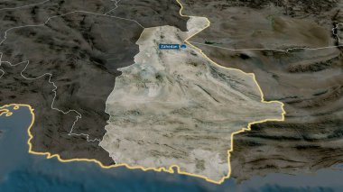 Sistan ve Baluchestan - İran 'ın başkenti yakınlaştırıldı ve vurgulandı. Uydu görüntüleri. 3B görüntüleme