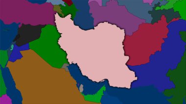 Stereografik projeksiyondaki idari bölümler haritasında İran bölgesi - koyu parlak ana hatlı raster tabakalarının ham bileşimi