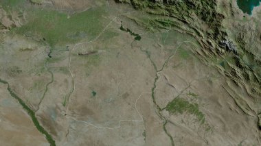 Ninawa, Irak vilayeti. Uydu görüntüleri. Ülke alanına göre şekillendirilmiş. 3B görüntüleme