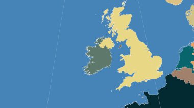 İrlanda ve komşuları. Uzak eğimli perspektif - özet yok. idari bölümlerin renk haritası