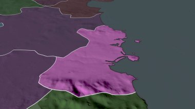Dublin - İrlanda ilçesi yakınlaştırıldı ve ön plana çıkarıldı. İdari bölümün renkli ve çarpık haritası. 3B görüntüleme