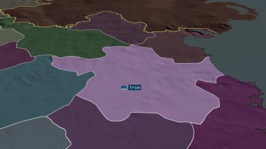 Meath - İrlanda eyaleti sermaye ile yakınlaştırıldı ve vurgulandı. İdari bölümün renkli ve çarpık haritası. 3B görüntüleme