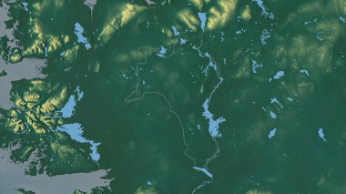 Roscommon, İrlanda Bölgesi. Göller ve nehirlerle renkli rahatlama. Ülke alanına göre şekillendirilmiş. 3B görüntüleme