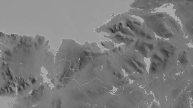 Sligo, İrlanda Bölgesi. Gölleri ve nehirleri olan gri tonlu bir harita. Ülke alanına göre şekillendirilmiş. 3B görüntüleme