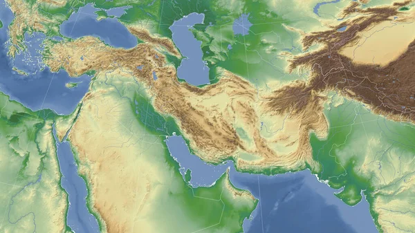 伊朗及其邻国 距离偏斜的视角 没有轮廓 彩色物理图 — 图库照片