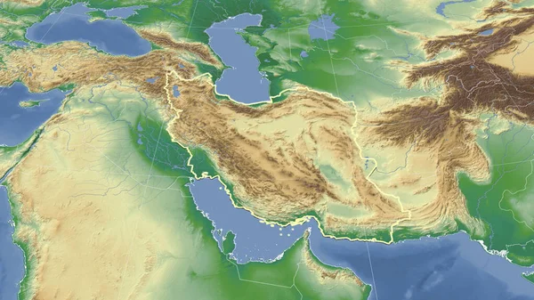 Iran Suo Quartiere Prospettiva Obliqua Distante Forma Delineata Mappa Fisica — Foto Stock